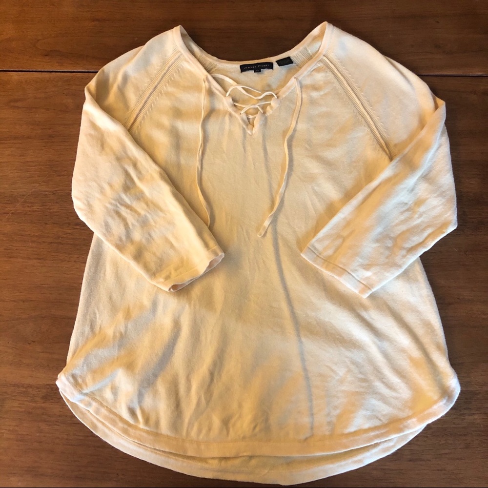 Jeanne Pierre pale yellow 3/4 knit top medium